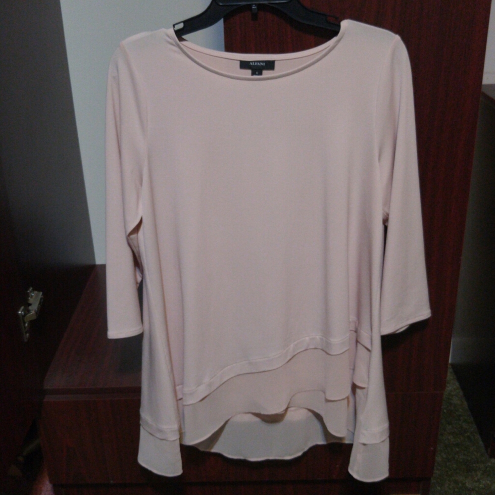 New! Alfani Dusty Rose Tunic Chiffon Crossover Blouse